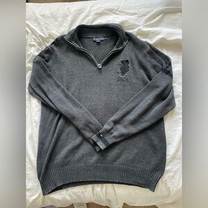 Men's Vintage Gray US Polo Assassin Knit Quarter Zip Sweater